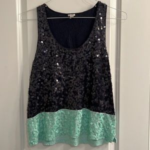J. Crew Navy Blue & Turquoise Colorblock Sequin Tank M